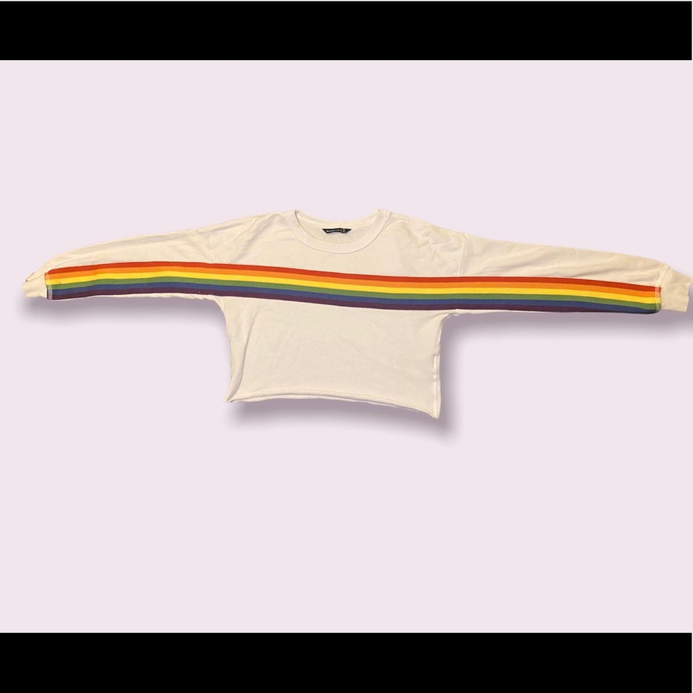 White cropped sweater with rainbow strip Abercrombie & fitch